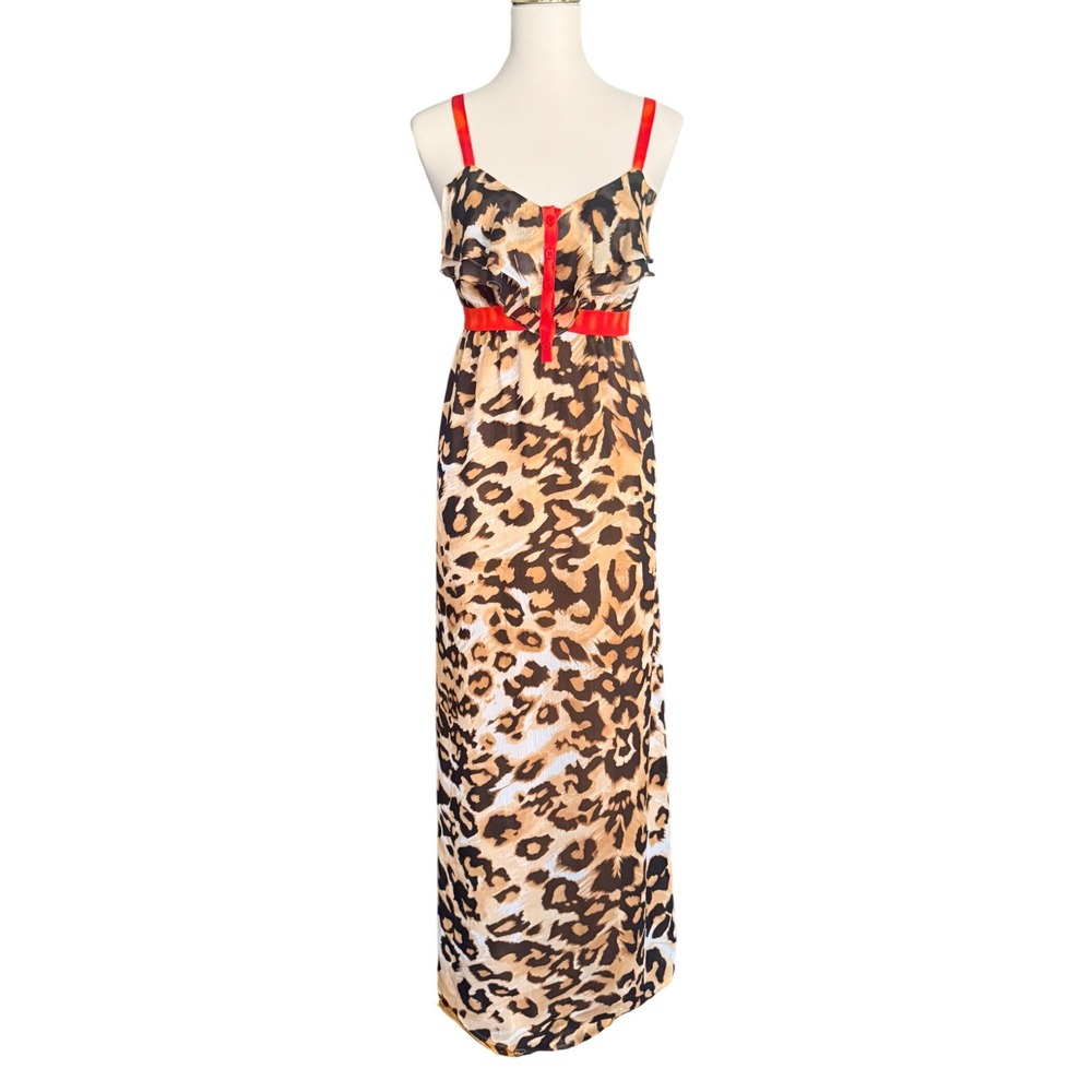 Nicole by Nicole Miller Leopard Print Maxi Dress Red Accents Size 4‎ 726133